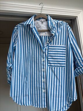 AYR Deep End Blue and White Striped Button-Up Shirt